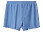 Blauwe geribbelde shorts met ruffles.