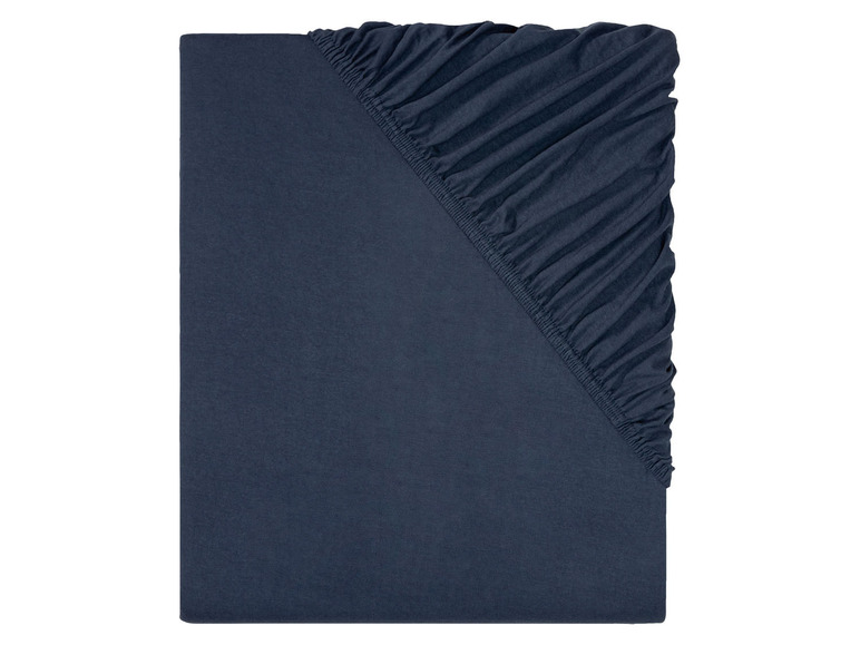 Een donkerblauwe hoeslaken met elastiek.