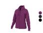 Paarse hoodie met rits en drie kleuropties.
