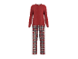 Damespyjama met rode top met lange mouwen en geruite broek