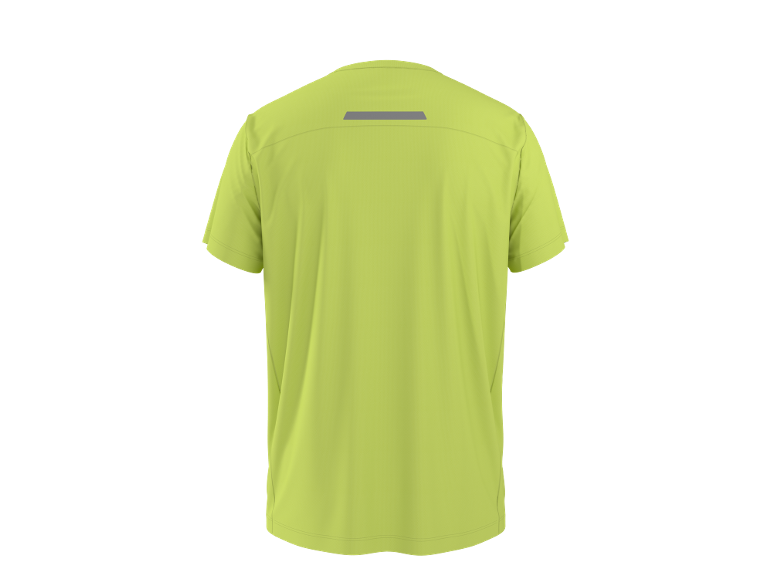 Limoengroen sport T-shirt met korte mouwen en reflecterende strip op de rug.