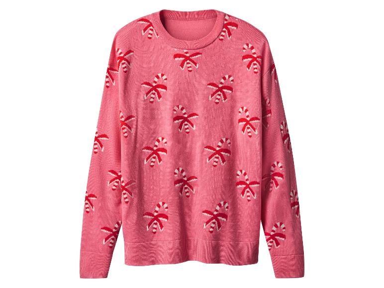 Roze kersttrui met zuurstokpatroon