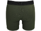 Donkergroene herenboxershorts met een zwarte elastische tailleband, achteraanzicht.