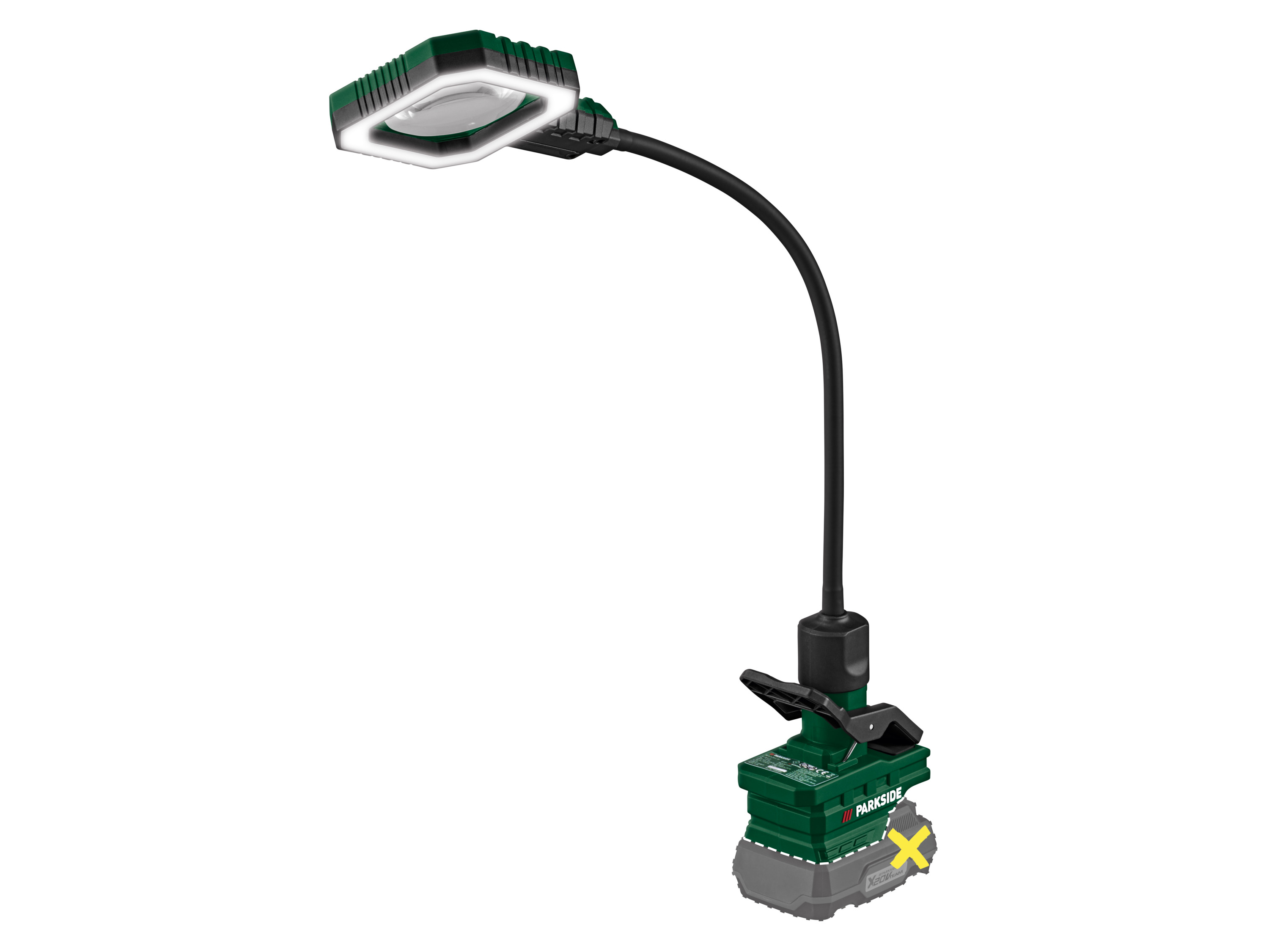 PARKSIDE Accu-klemlamp 20 V, zonder accu en lader (Zwanenhalsloep)