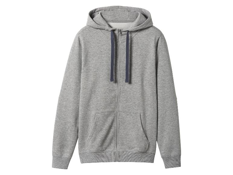 Grijze hoodie met rits en donkerblauwe trekkoorden
