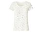 Wit dames T-shirt met bloemenprint en golvende zomen.