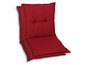 Een rode kussenset voor buitenstoelen.