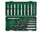 Boor- en schroefbitset in een groene koffer, inclusief diverse maten boren en schroefbits.