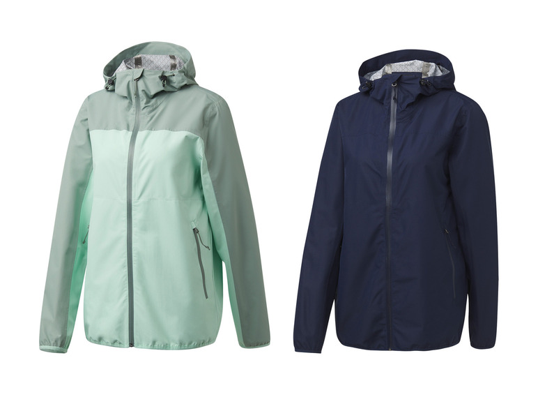 Twee windjacks, één in lichtgroen en één in donkerblauw.