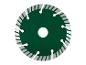 Een groene diamantzaagblad met zilveren rand.
