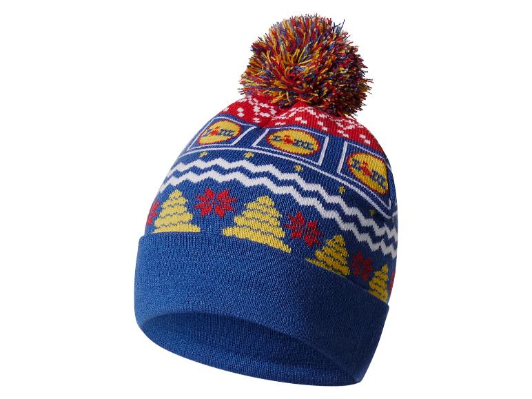 Lidl wintermuts met pompon, feestelijk patroon en logo's