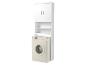 Witte waskast met planken boven een beige wasmachine
