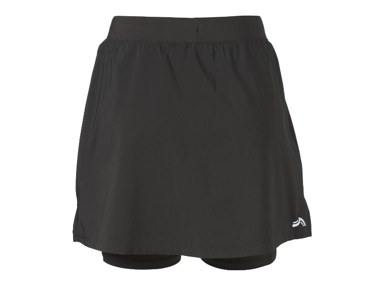 Zwarte sportrokbroek met elastische tailleband en wit logo op de zoom.