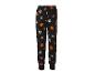Zwarte joggingbroek met Halloween-patroon van pompoenen, spinnenwebben en dinosaurusbotten.