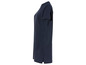 Een donkerblauwe T-shirtjurk met korte mouwen.