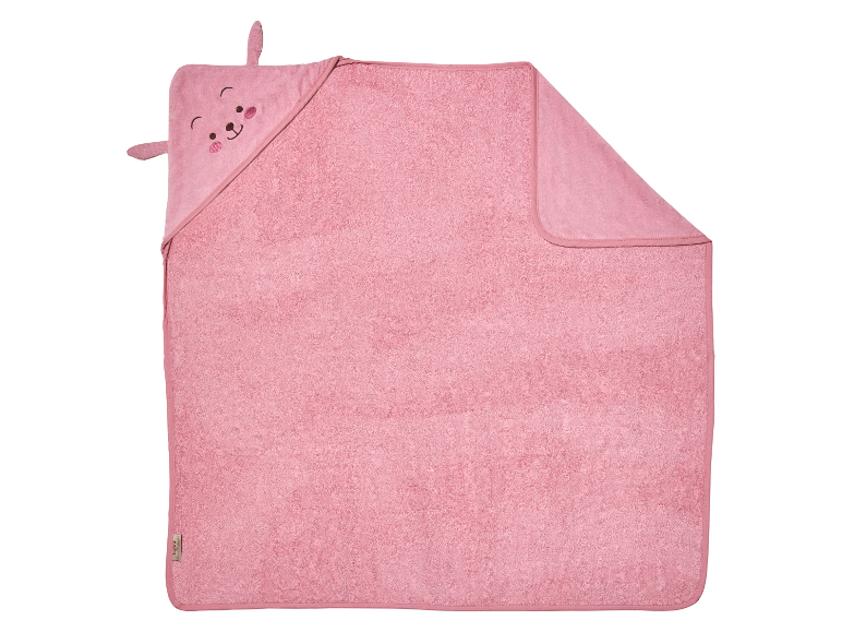 Roze baby badcape van Tupila met een schattige konijnenprint.