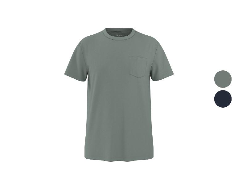 Heren T-shirt met korte mouwen en zak in grijs, met donkerblauwe kleuroptie.