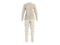 Dames beige pyjamaset met lange mouwen en gestreepte broek.