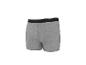 Grijze herenboxershort met zwarte tailleband en witte strepen.