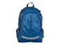 Blauwe rugzak met patroon, perfect voor school.