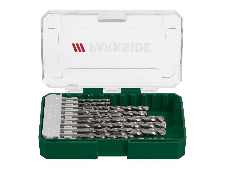 Parkside betonboren in een groene koffer.