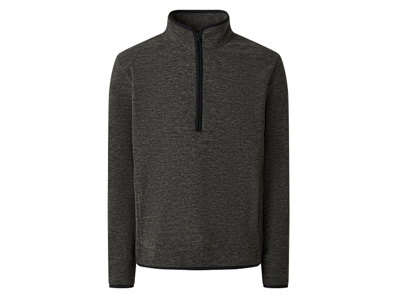 Een donkergrijs fleecejack met een halve rits.