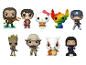 Collectie figuren met Aquaman, Harry Potter, Hello Kitty, Stitch, Captain America, Groot, Usopp, Cubone en Keizer Palpatine.