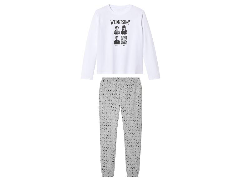 Witte longsleeve met 'Wednesday' print en grijze pyjamabroek met print