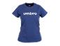 Een blauwe Umbro t-shirt met witte logo.