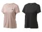 Dames sport T-shirts met korte mouwen, één beige en één zwart, met geperforeerd patroon.