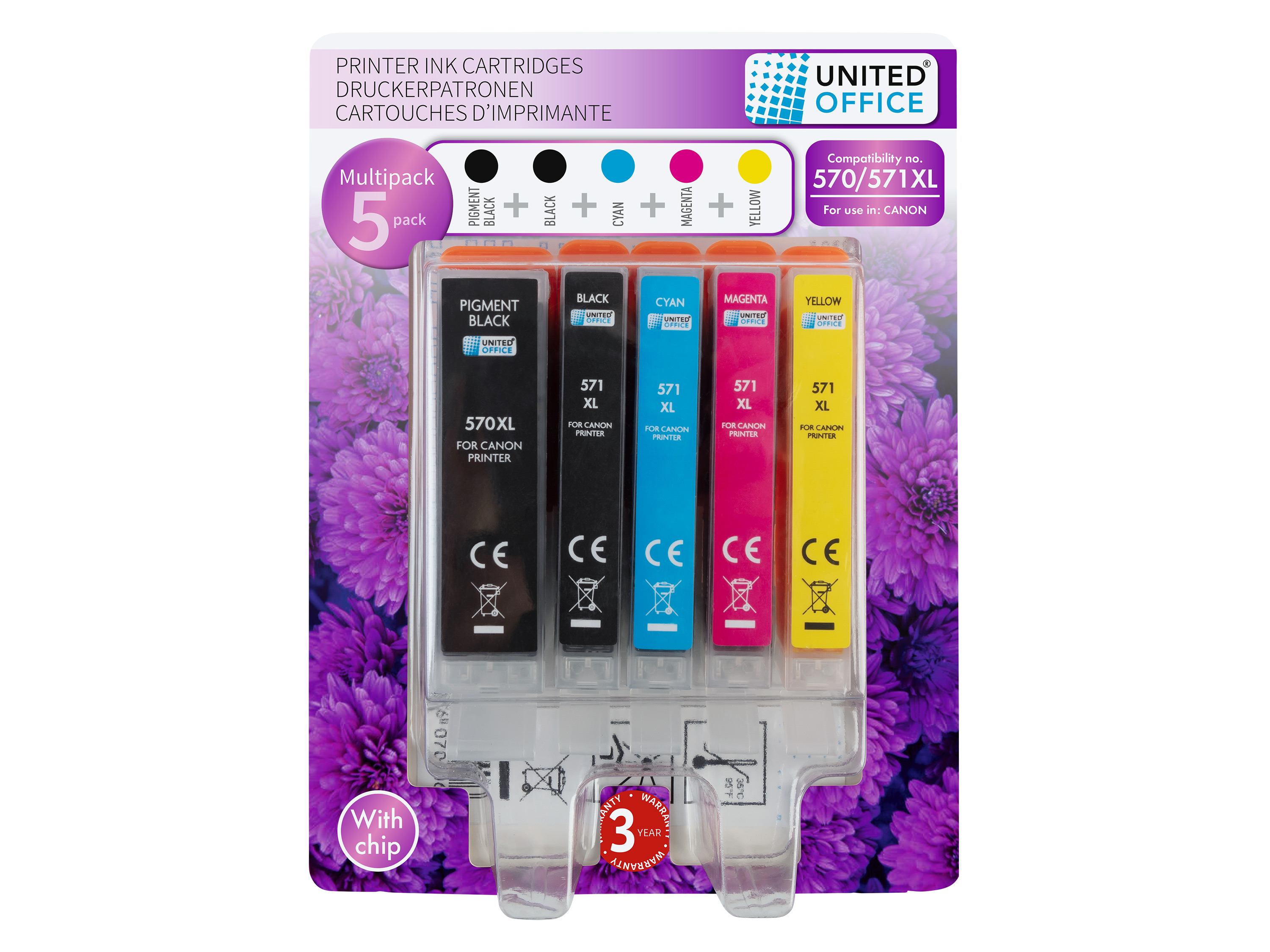 UNITED OFFICE Printcartridges, 5 stuks, Canon (570/571 (5-pack))