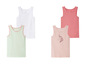 Vier meisjes tanktops: wit, roze met stippen, roze met eenhoorn en roze