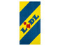 Een blauwe en gele handdoek met het Lidl logo.