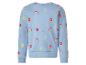 Blauwe sweater met print van ijsjes, donuts en regenbogen.