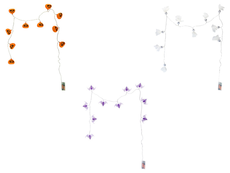 Halloween-lichtjes met pompoenen, spoken en vleermuizen.
