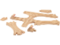 Houten speelgoedtreinrails set met wissels en verbindingsstukken.