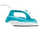 Wit en turquoise stoomstrijkijzer met textielsnoer.
