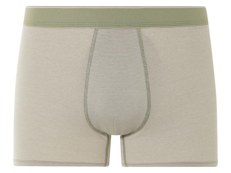 Beige boxershorts met groene strepen.