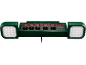 Groene stekkerdoos met vijf stopcontacten, individuele schakelaars, USB-poort en twee LED-lampen