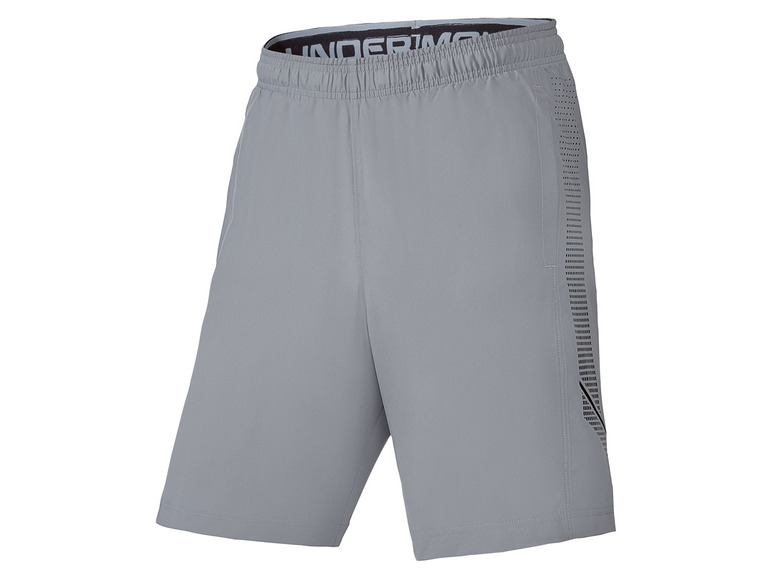 Grijze Under Armour sport shorts met zwart detail.