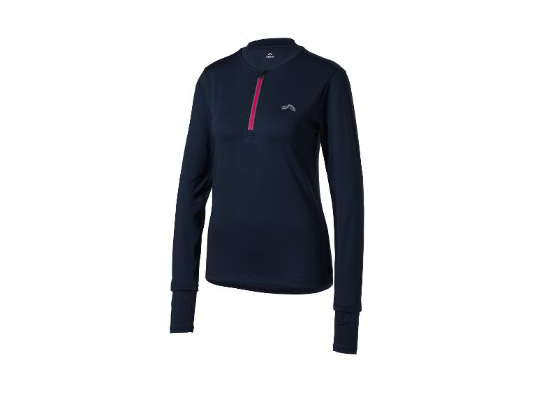 Donkerblauw sportshirt met lange mouwen voor dames met roze rits