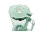 Groene blender met transparante kan en maatverdeling, bovenaanzicht.