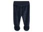Donkerblauwe babybroek met voetjes van velours.