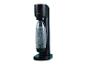 Zwarte sodamaker met een fles vol bruisend water.