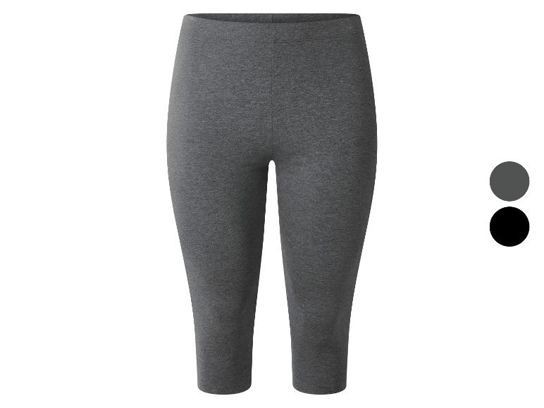 Donkergrijze stretchy capri legging, met twee kleurstalen ernaast.