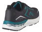 Zwarte hardloopschoenen met teal accenten en een wit platform.