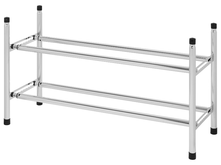 Metal schoenenrek met twee niveaus.
