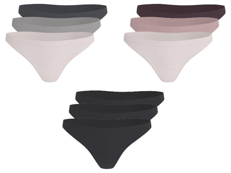 Set van drie damesonderbroeken in verschillende kleuren: grijs, beige en zwart.