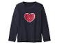 Donkerblauw T-shirt met lange mouwen en een lachend rood hart.