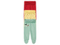 Drie baby leggings in rood, geel met aardbeien en lichtgroen met vogelmotief.